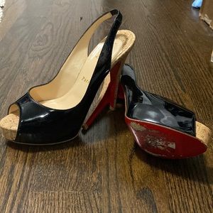 Christian Louboutin So Private 120 patent black sling backs, size 38.5 authentic